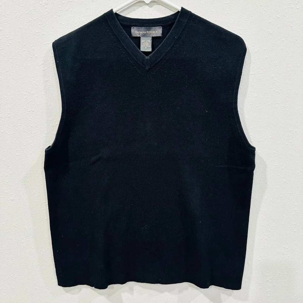 Banana Republic Mens‎ Black V Neck Sleeveless Sweater Vest Cotton Size M classic
